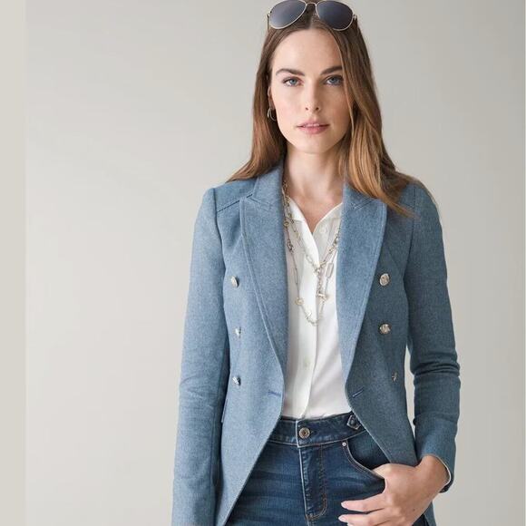 WHBM Tweed Studio Blazer 6 | NWT Double Breasted, Blue, Silver Buttons, Sold Out - Picture 2 of 11